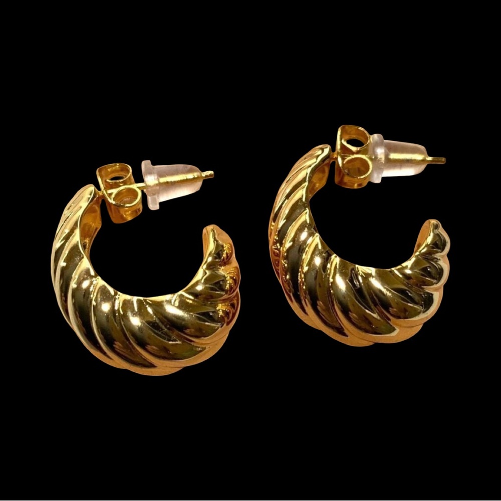 Gold Tone Twisted Hoop Earrings With Secure Backing For Women